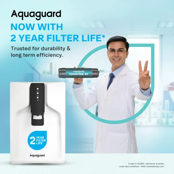 Aquaguard Vector RO+UV+MC 2X Water Purifier | 2 Year Filter Life | With Mega Sediment Filter