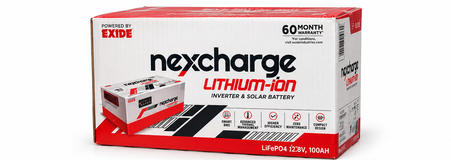Exide Nexcharge Lithium-ion Inverter & Solar Battery – 12.8V 100Ah LiFePO₄
