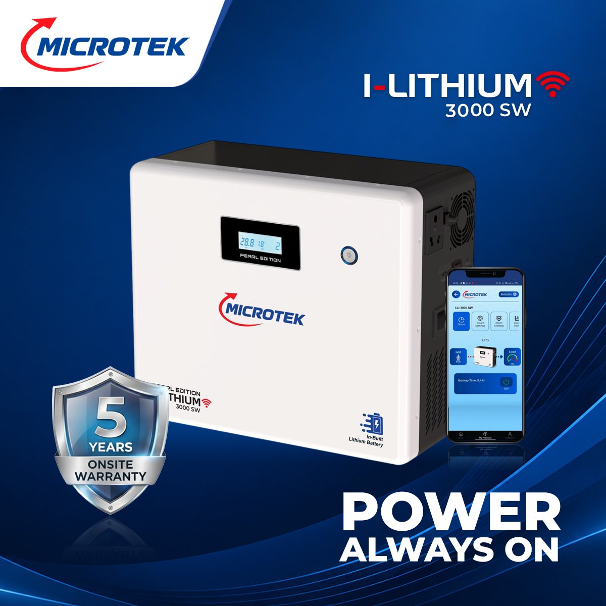 MICROTEK I LITHIUM WIFI 3000 25.6V SW – 2000VA Lithium Inverter
