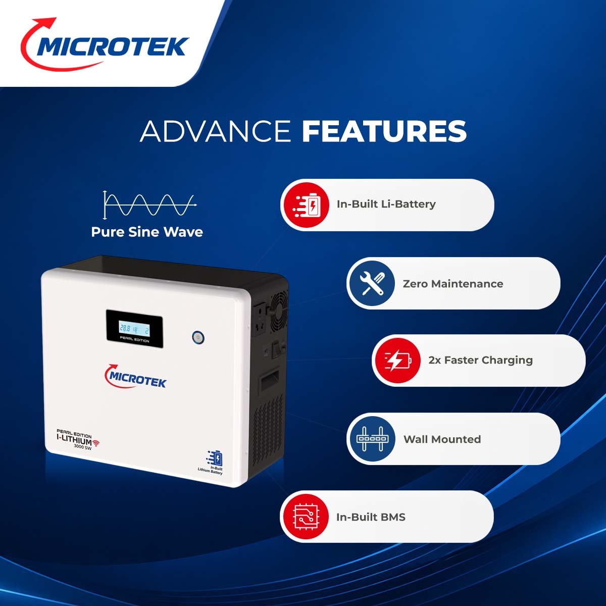 MICROTEK I LITHIUM WIFI 3000 25.6V SW – 2000VA Lithium Inverter - Image 2